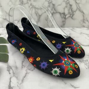 Passports Womens Vintage 90s Embroidered Ballet Flats Stars Suns Colorful Black